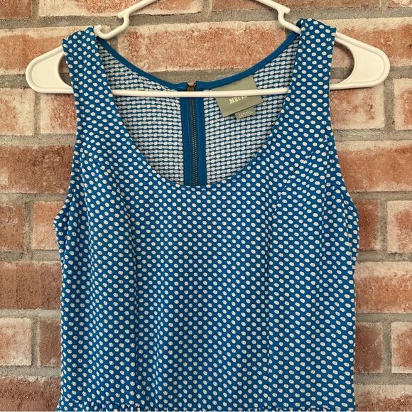 Maeve Anthropologie Fit Flare Textured Polka Dot Dress Women’s XS Blue White - Picture 2 of 8